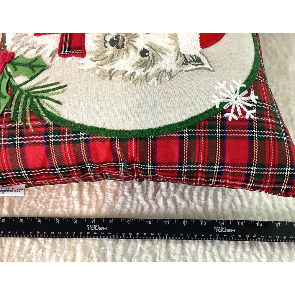 Christmas Dog Throw Pillow Yorkie Terrier Plaid Embroidered LovingKindness - Picture 11 of 11